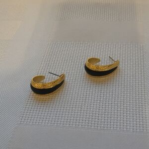 Vintage Gold and Black Hoop Earrings